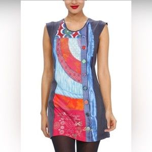 Desigual Dolmen shift dress grey with multicolor graphic small zipper stretch